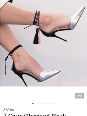 J. Crew Silver Pointed D'Orsay Flats with Black Heel and Lace Tie